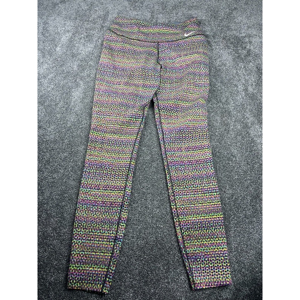 Nike Nylon Leggings Womens Medium Multicolor Logo Dri-Fit Stretch Active Legging